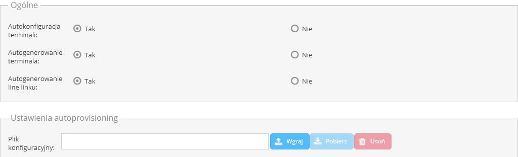 Okno Autokonfiguracja terminali
