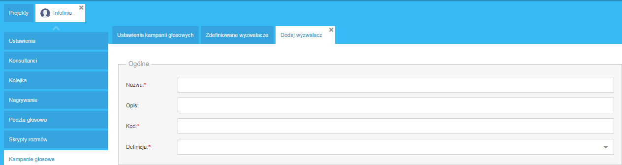 Zakładka Dodaj projekt okno Ogólne