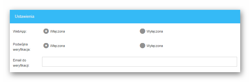 Okno Ustawienia w zakładce WebApp