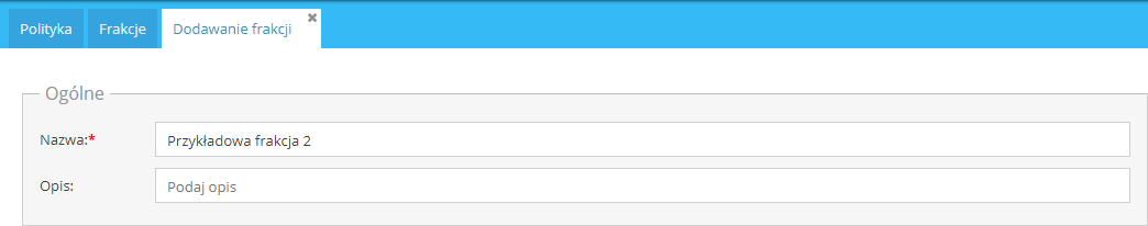 Zakładka Dodawanie frakcji