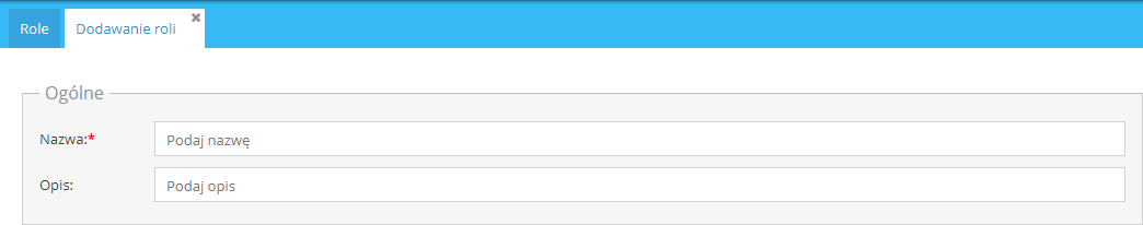 Zakładka dodawanie roli