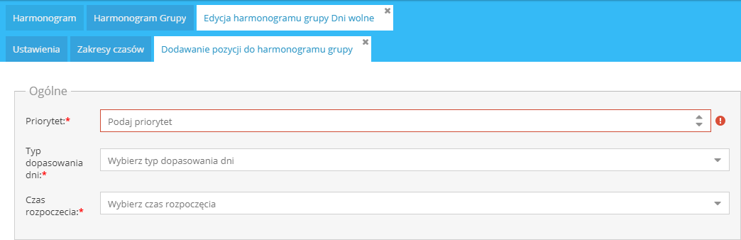 Podzakładka Dodawanie pozycji do harmonogramu grupy