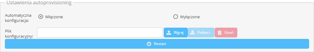 Okno ustawień autoprovisioningu