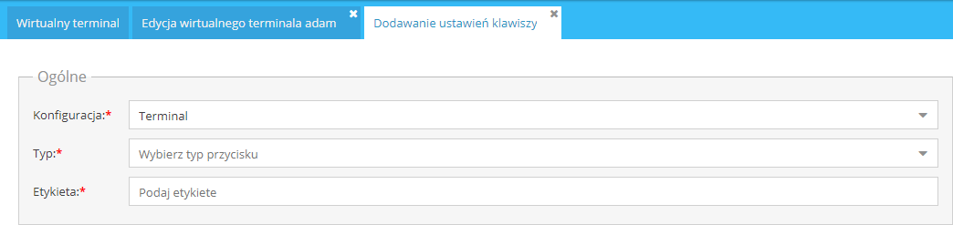 Zakładka dodawanie ustawień klawiszy