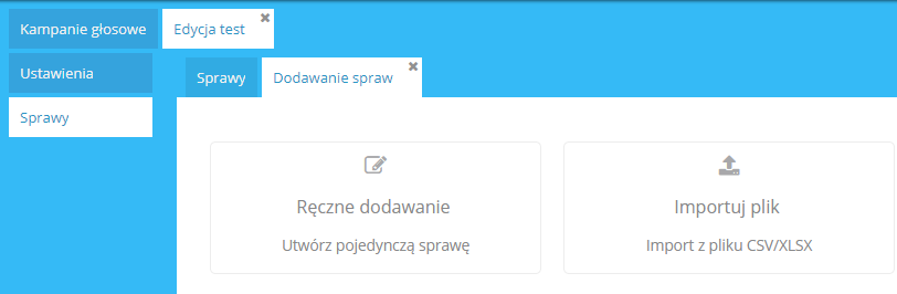 Podzakładka Dodawanie spraw