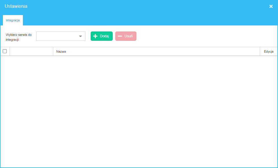 okno integracji serwisów